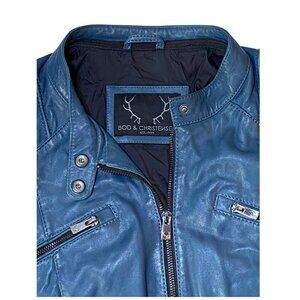 SALE Bod & Christensen Jacket Women L/10  Royal Blue Genuine Leather Moto Jacket